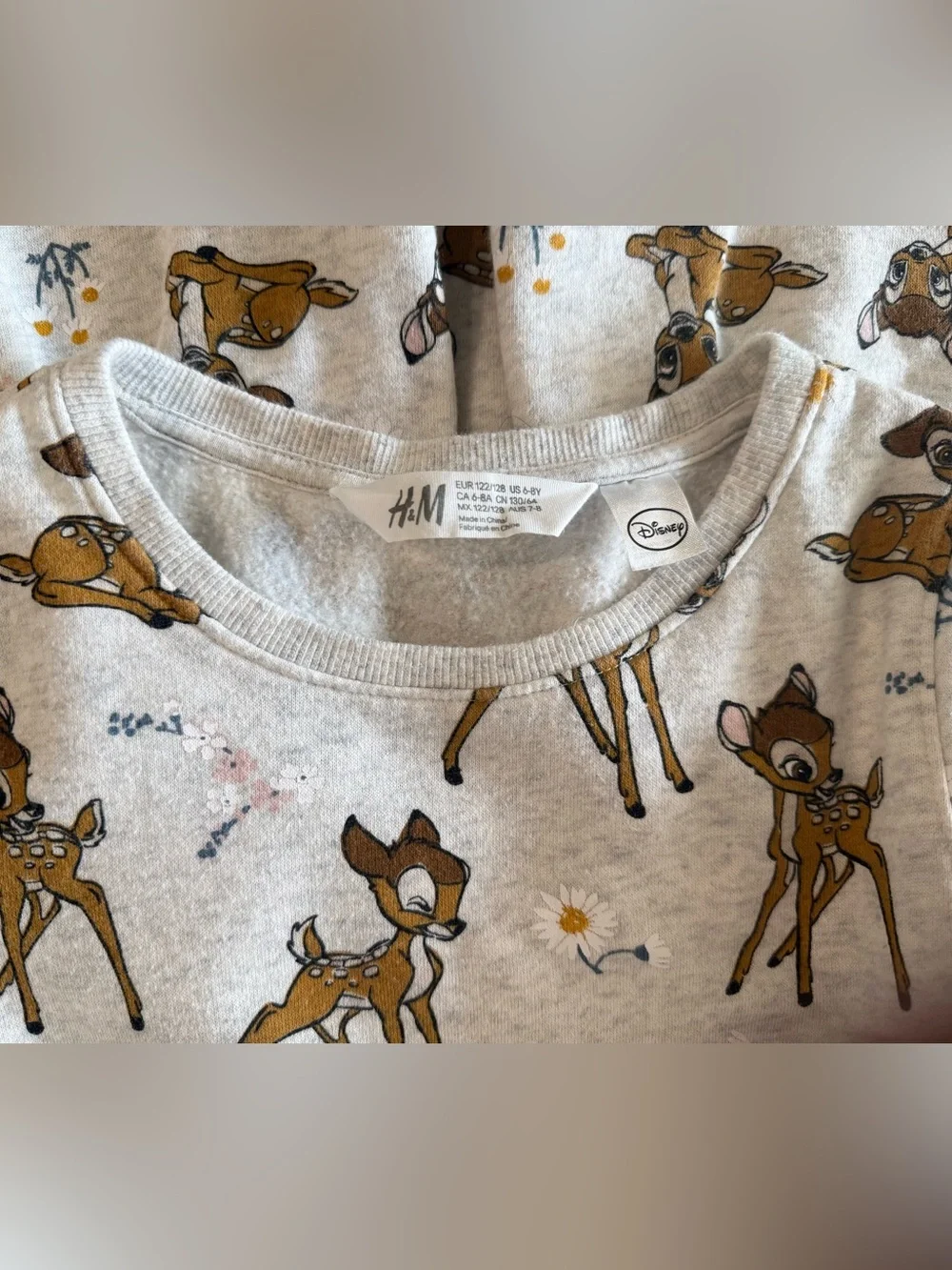 H&M Beige and Brown Bambi Print Long Sleeve Dress